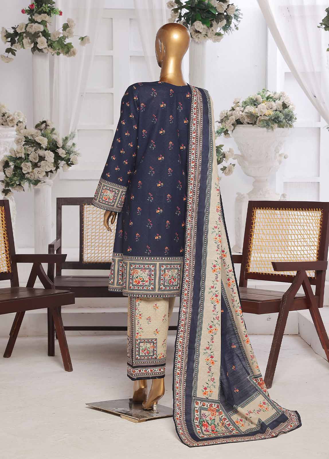 Bin Saeed Fabric - WK-0125 R-3 Piece Khaddar Printed Suit