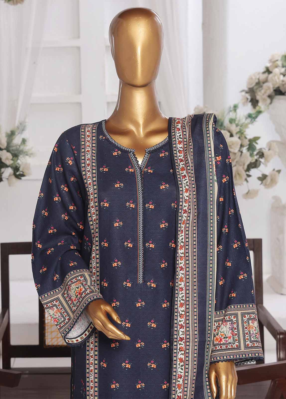 Bin Saeed Fabric - WK-0125 R-3 Piece Khaddar Printed Suit