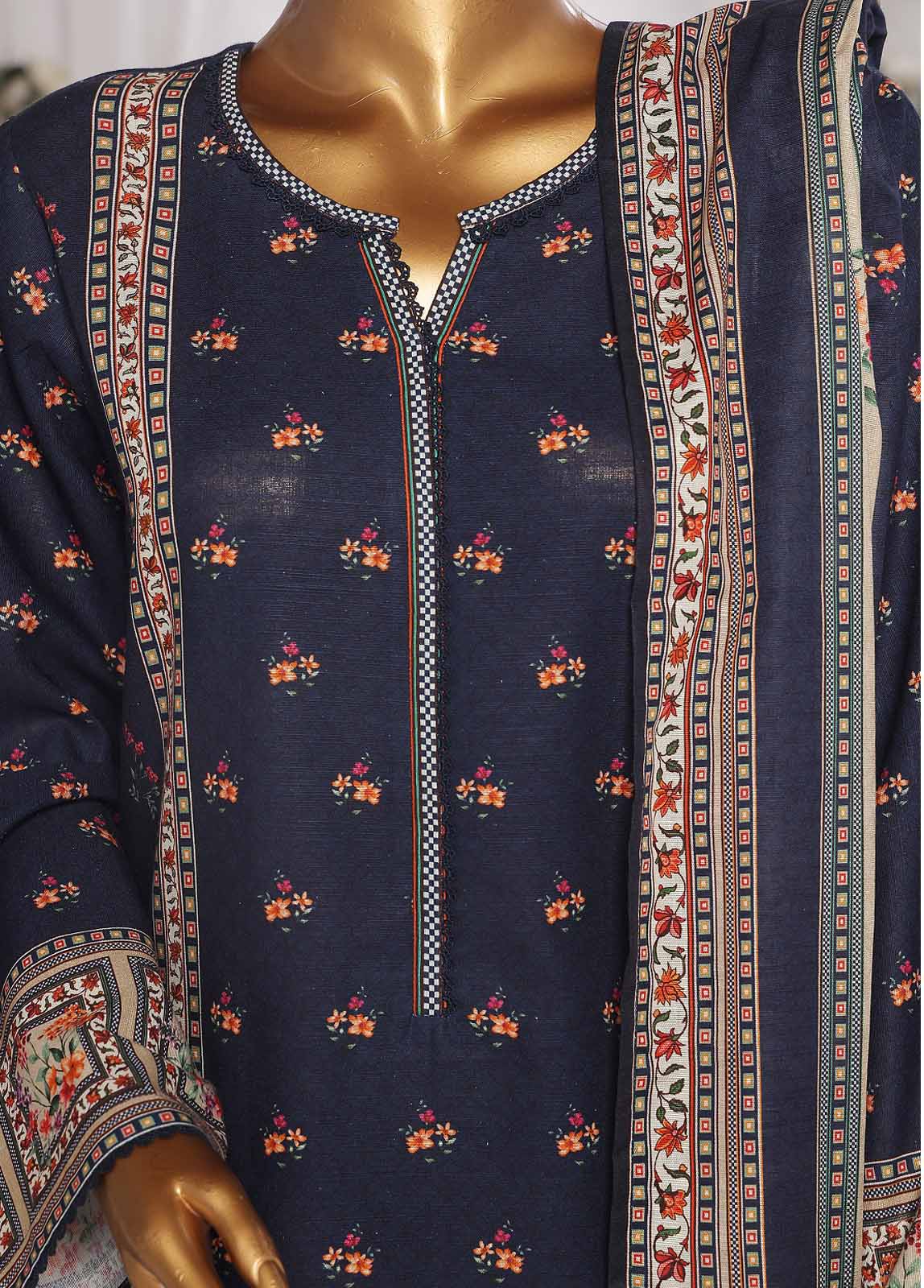 Bin Saeed Fabric - WK-0125 R-3 Piece Khaddar Printed Suit