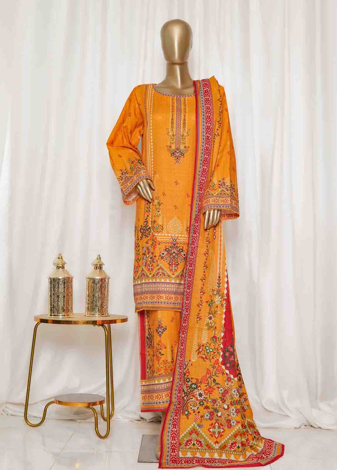 Bin Saeed Fabric - WK-0128-PR R77- 3 Piece Khaddar Printed Stitched Suit