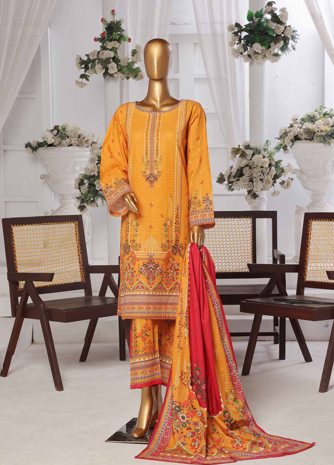 Bin Saeed Fabric - WK-0128 R-3 Piece Khaddar Printed Suit