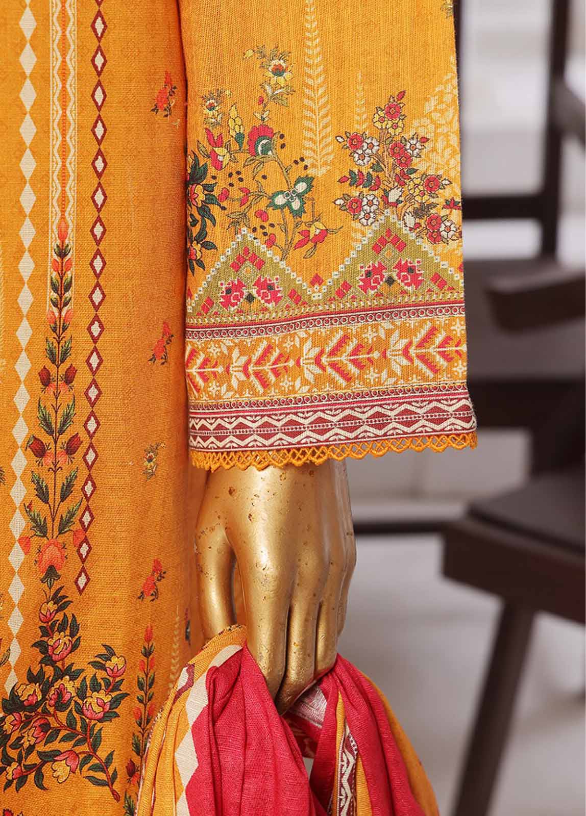 Bin Saeed Fabric - WK-0128 R-3 Piece Khaddar Printed Suit