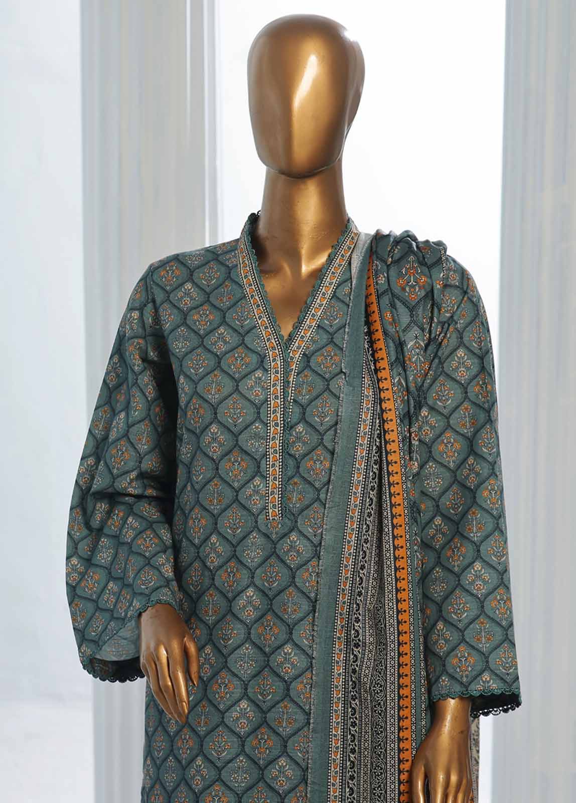 Bin Saeed Fabric - WK-0130-3 Piece Khaddar Printed Suit