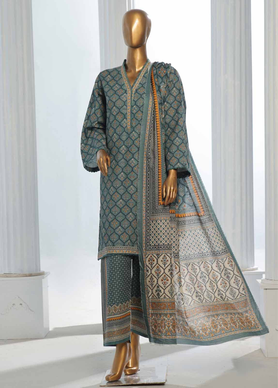 Bin Saeed Fabric - WK-0130-3 Piece Khaddar Printed Suit