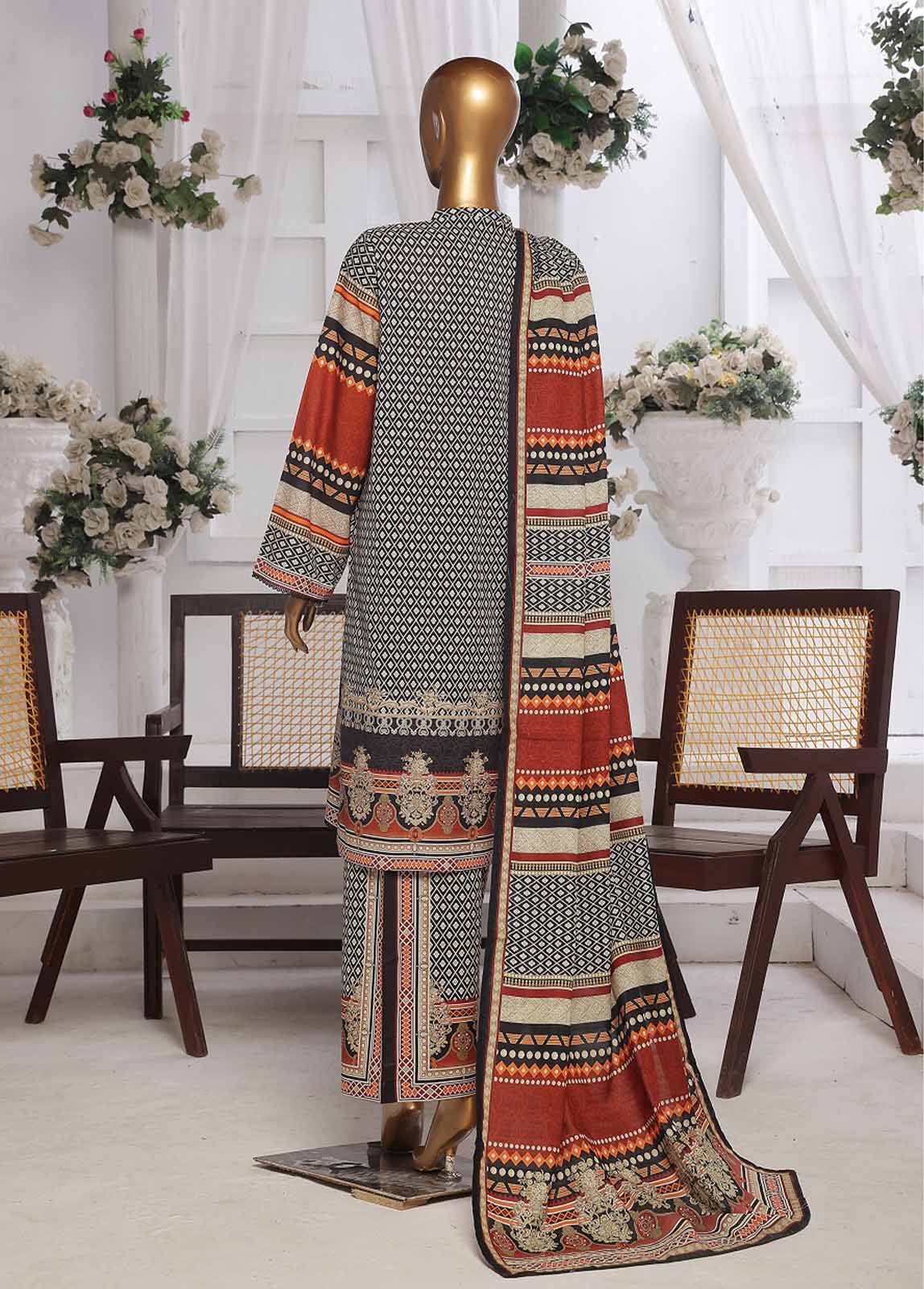 Bin Saeed Fabric - WK-0134 R-3 Piece Khaddar Printed Suit