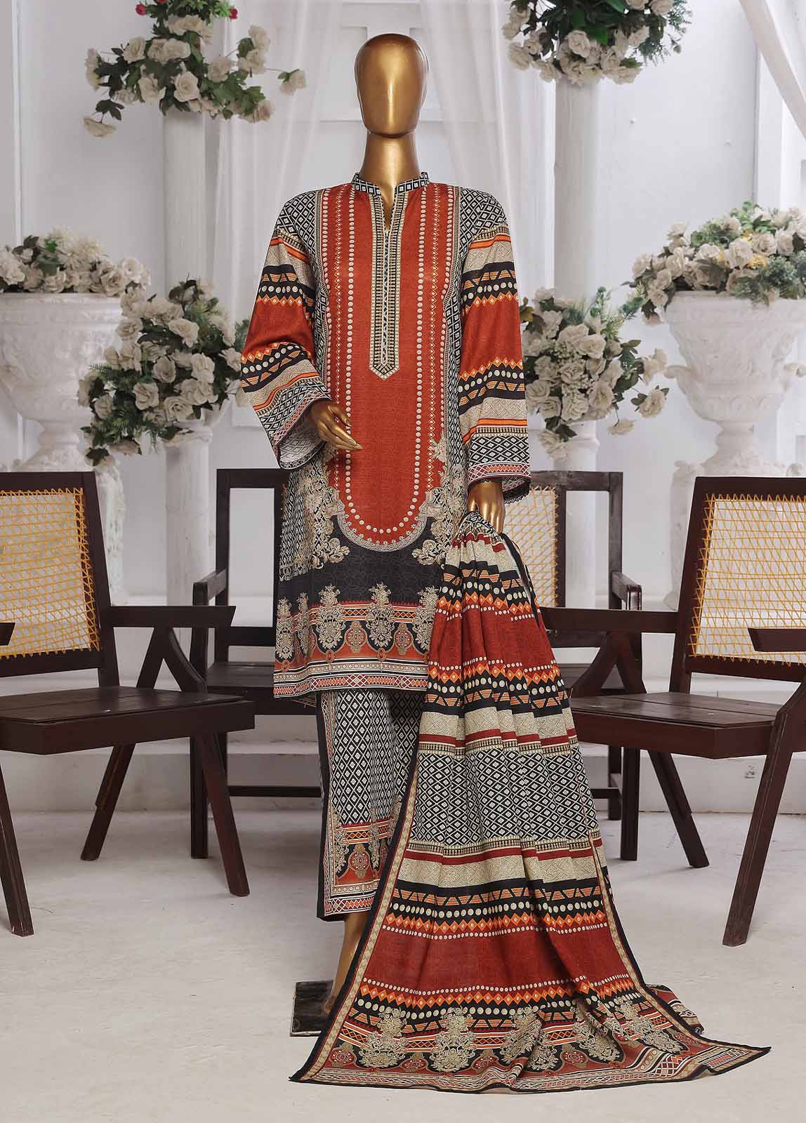 Bin Saeed Fabric - WK-0134 R-3 Piece Khaddar Printed Suit
