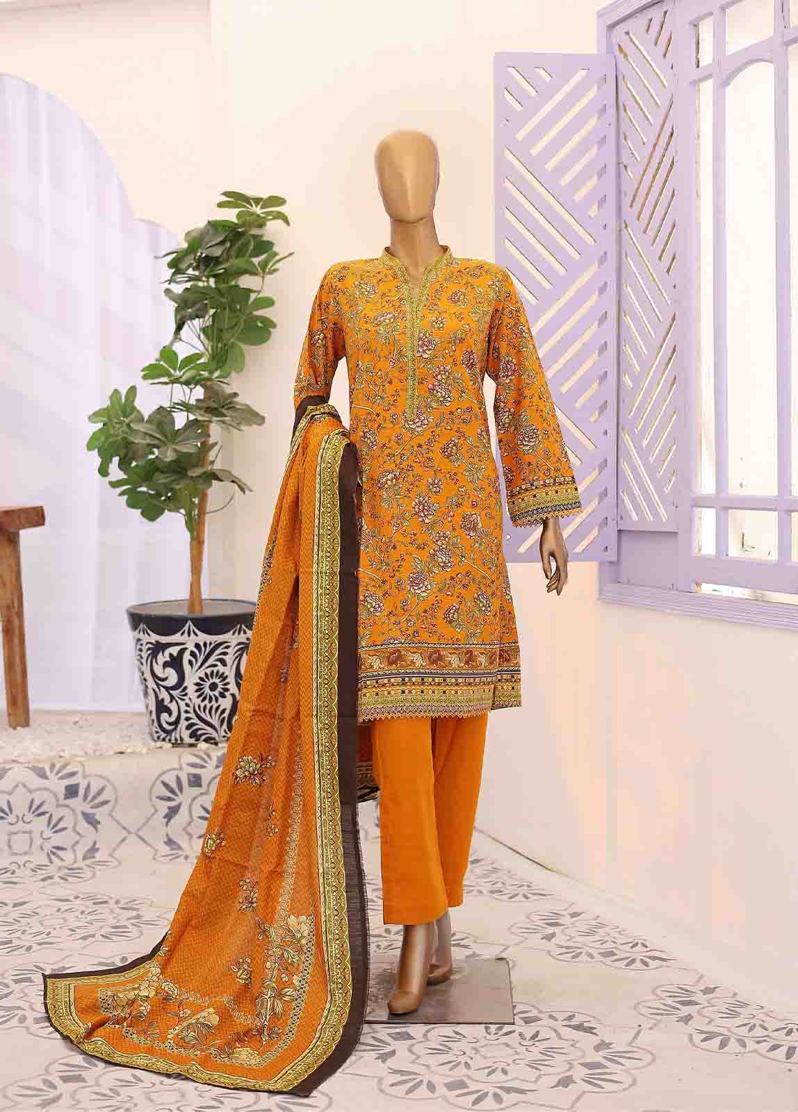 Bin Saeed Fabric - WK-014-3 Piece Khaddar Printed Suit