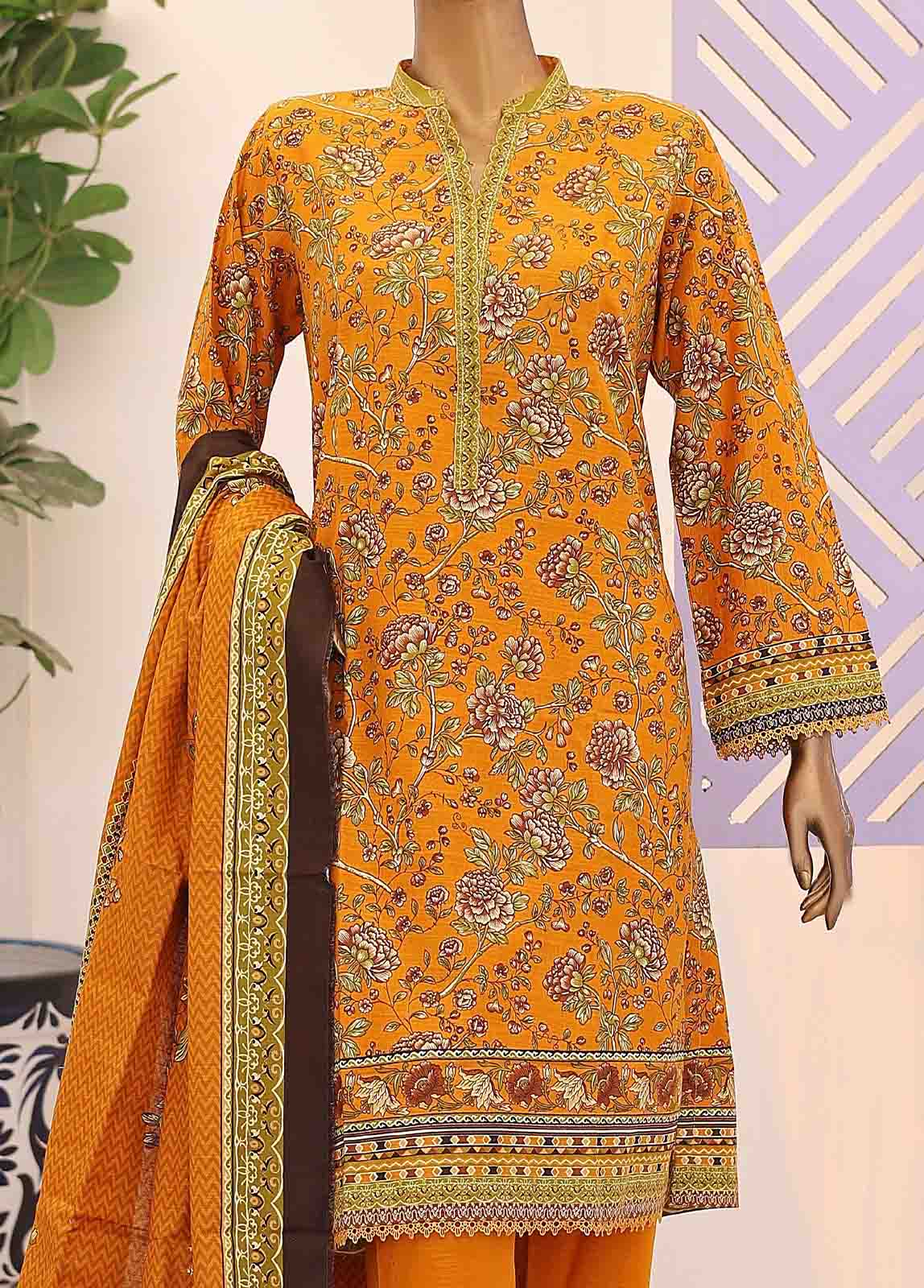Bin Saeed Fabric - WK-014-3 Piece Khaddar Printed Suit