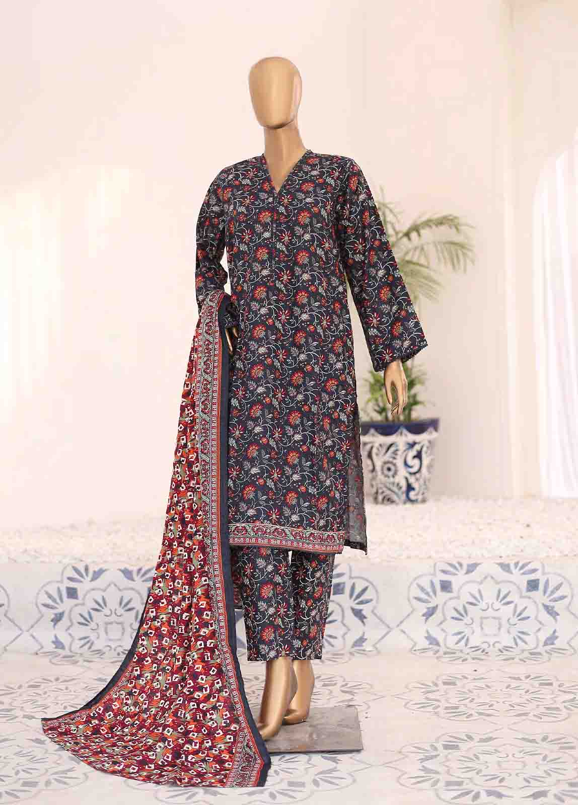 Bin Saeed Fabric - WK-018-3 Piece Khaddar Printed Suit