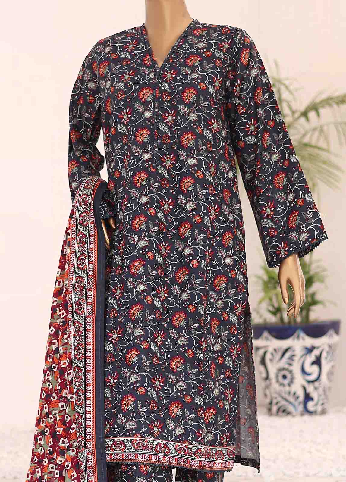 Bin Saeed Fabric - WK-018-3 Piece Khaddar Printed Suit