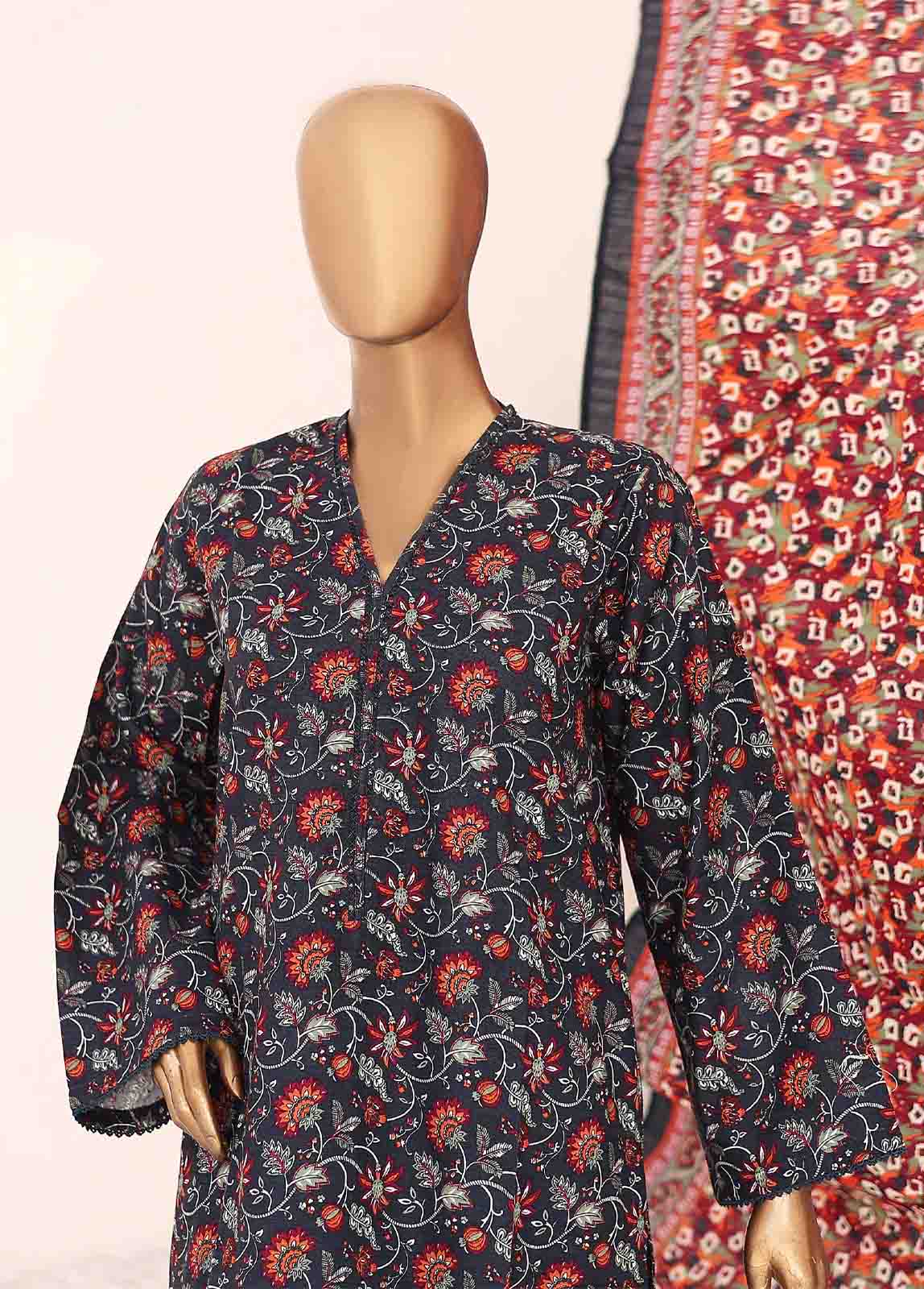 WK-018-3 Piece Khaddar Printed Suit