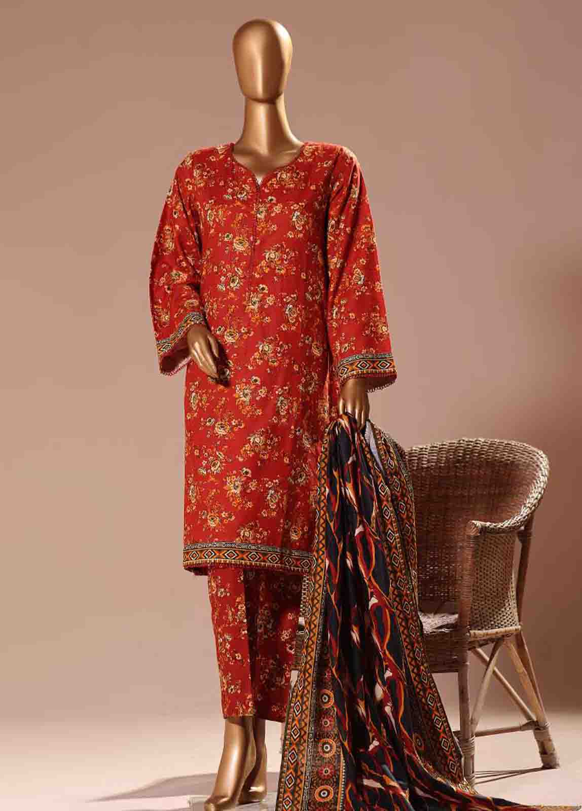 WK-019-3 Piece Khaddar Printed UnStitched Suit