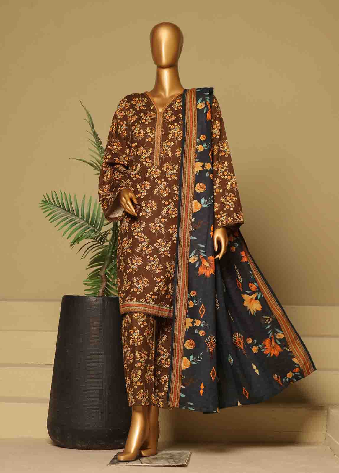 Bin Saeed Fabric - WK-020-3 Piece Khaddar Printed Suit
