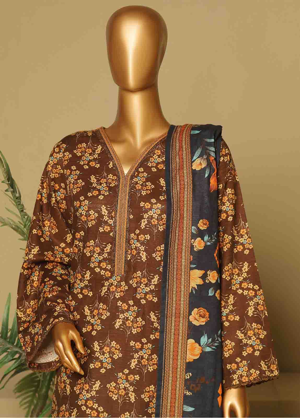 Bin Saeed Fabric - WK-020-3 Piece Khaddar Printed Suit