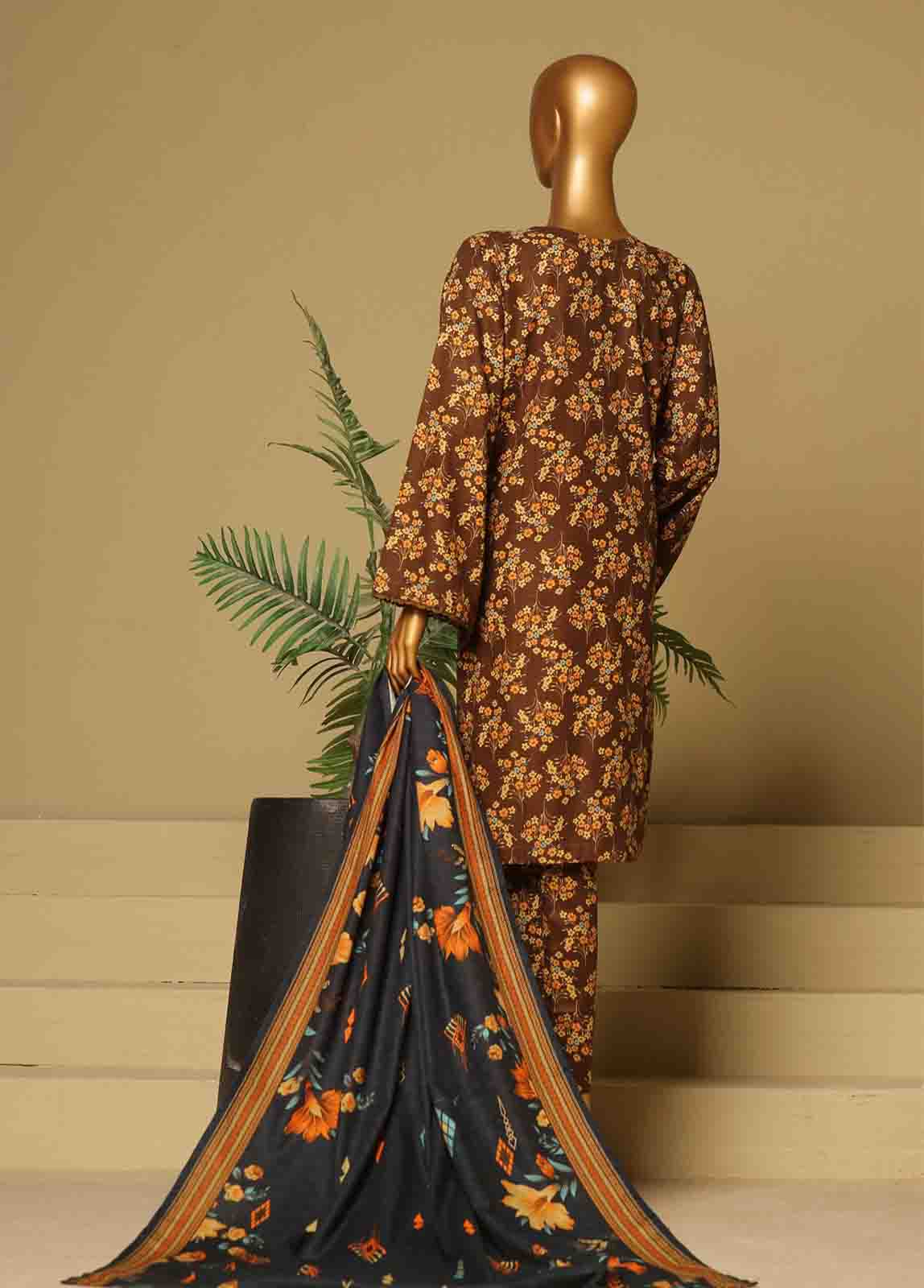 Bin Saeed Fabric - WK-020-3 Piece Khaddar Printed Suit