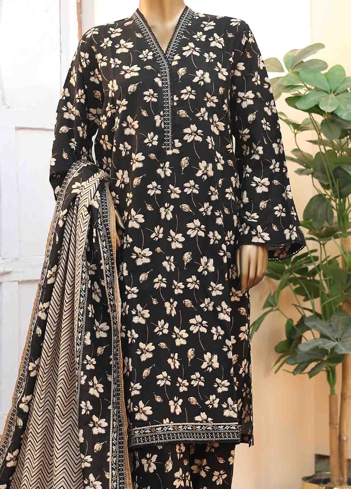 Bin Saeed Fabric - WK-023 A -3 Piece Khaddar Printed Suit