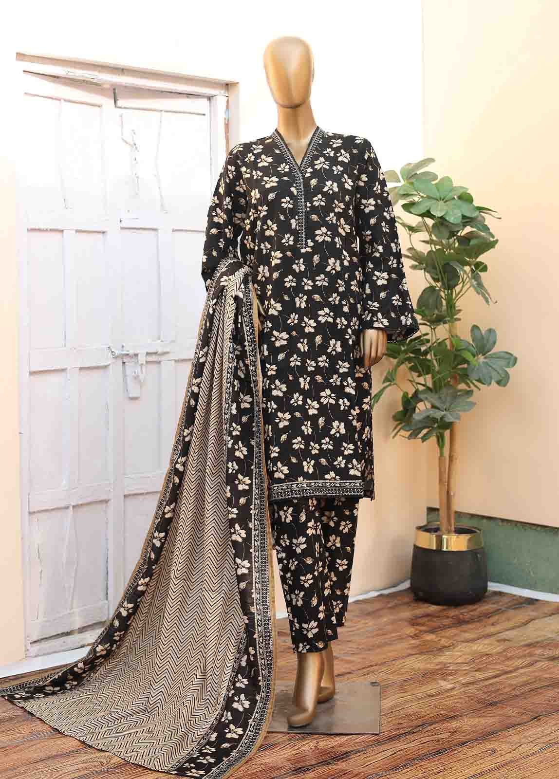Bin Saeed Fabric - WK-023 A -3 Piece Khaddar Printed Suit