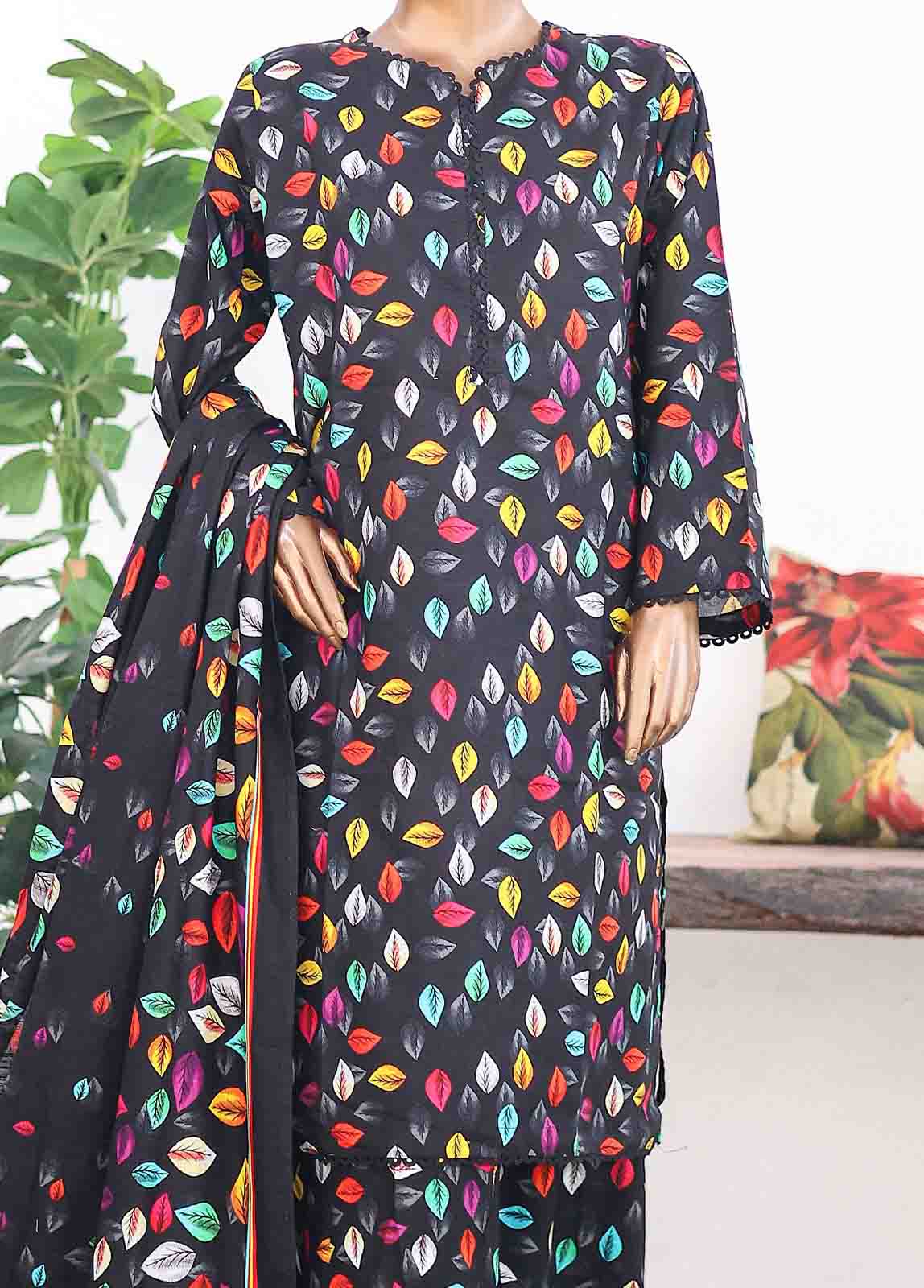 Bin Saeed Fabric - WK-028 A-3 Piece Khaddar Printed Suit