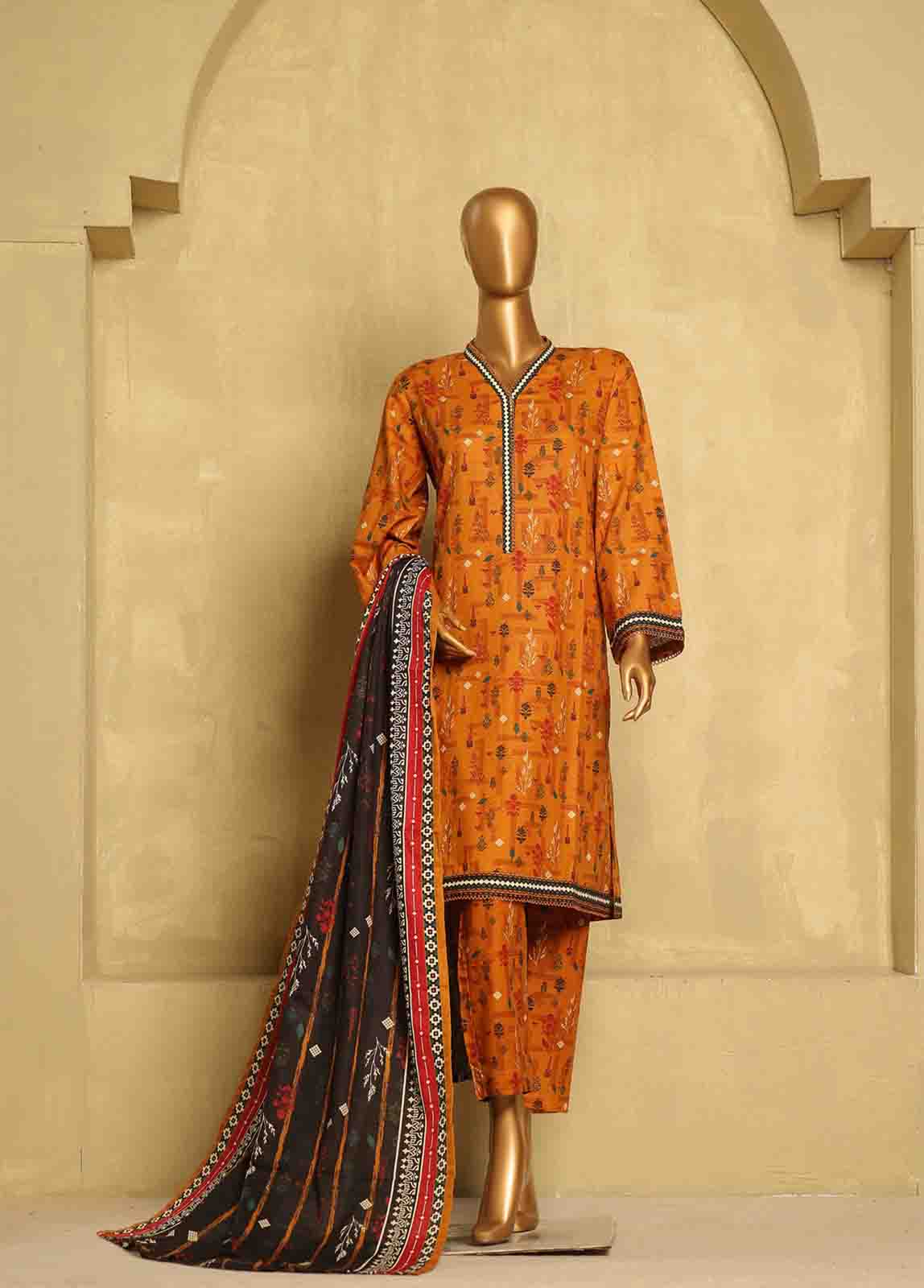 Bin Saeed Fabric - WK-032-3 Piece Khaddar Printed Suit