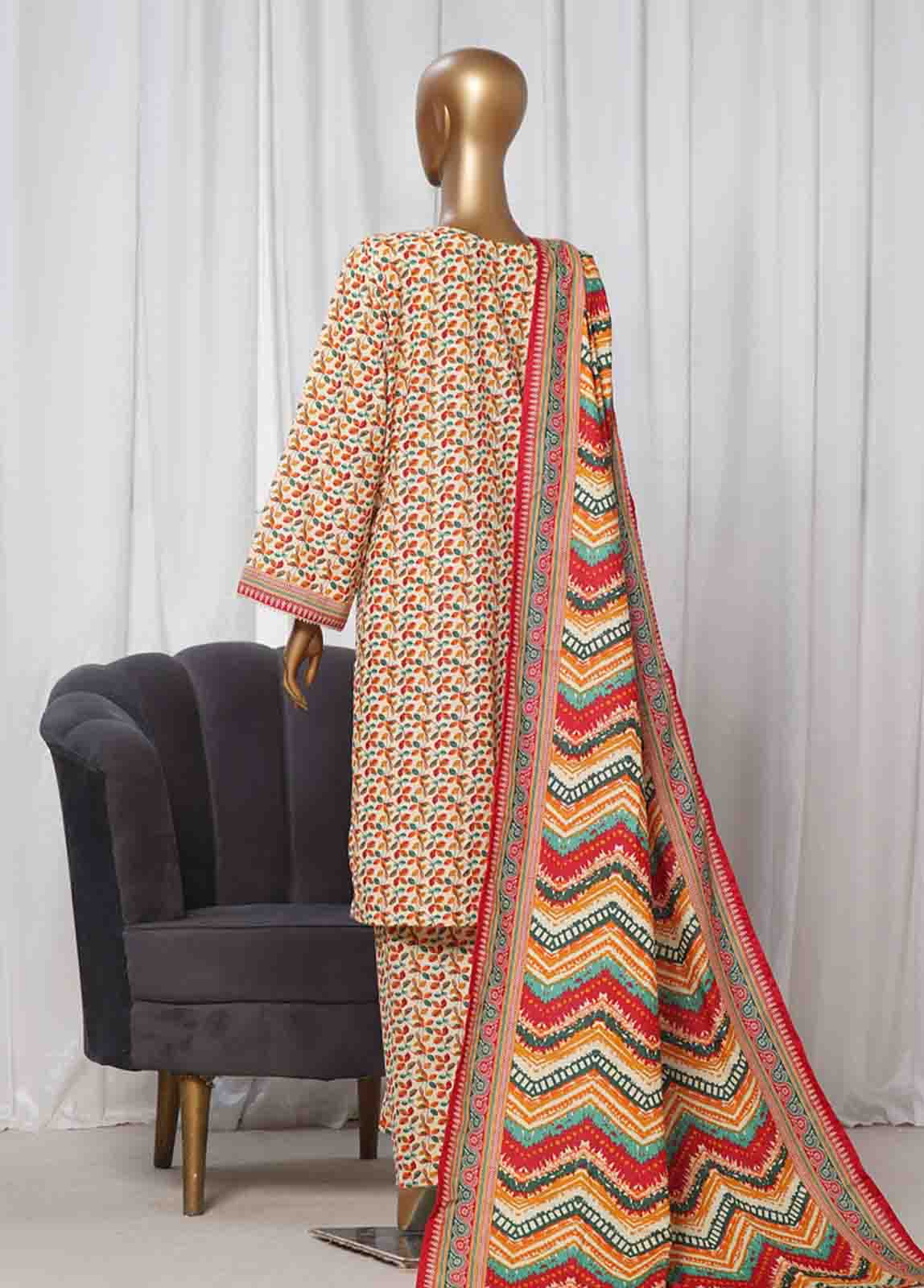 Bin Saeed Fabric - WK-033 -3 Piece Khaddar Printed Suit