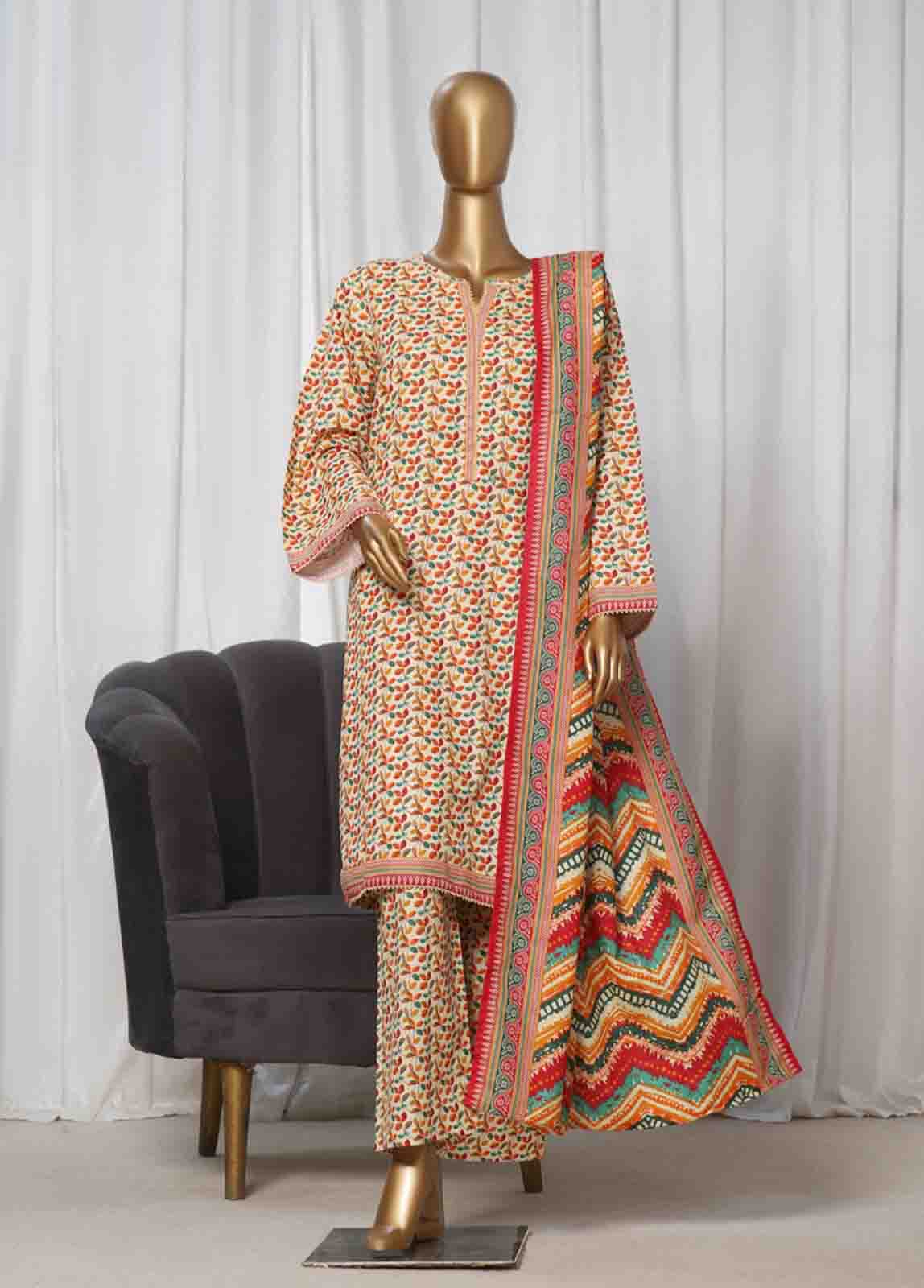 Bin Saeed Fabric - WK-033 -3 Piece Khaddar Printed Suit