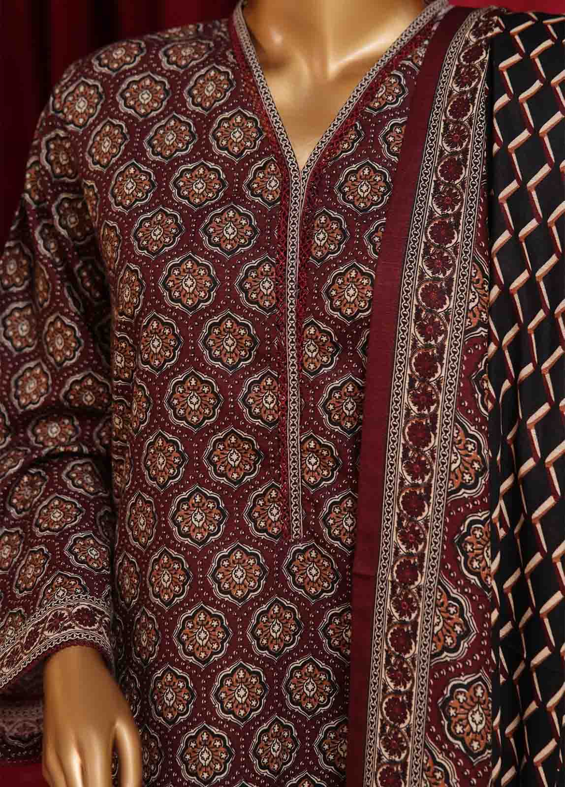 Bin Saeed Fabric - WK-039-3 Piece Khaddar Printed Suit