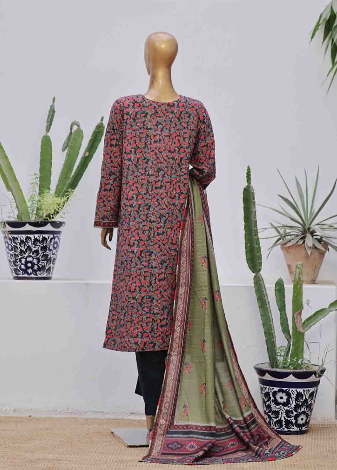 Bin Saeed Fabric - WK-041-3 Piece Khaddar Printed Suit