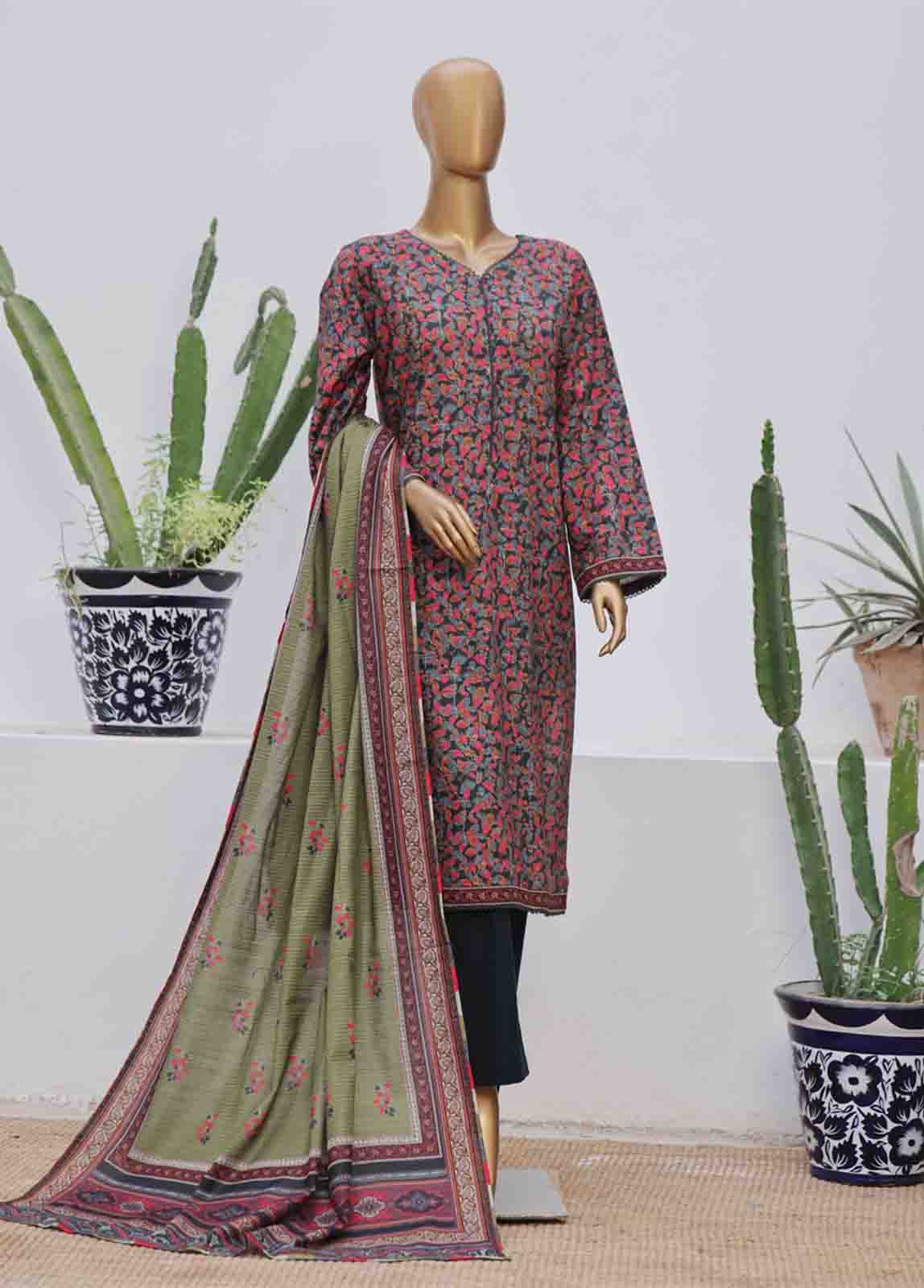 Bin Saeed Fabric - WK-041-3 Piece Khaddar Printed Suit