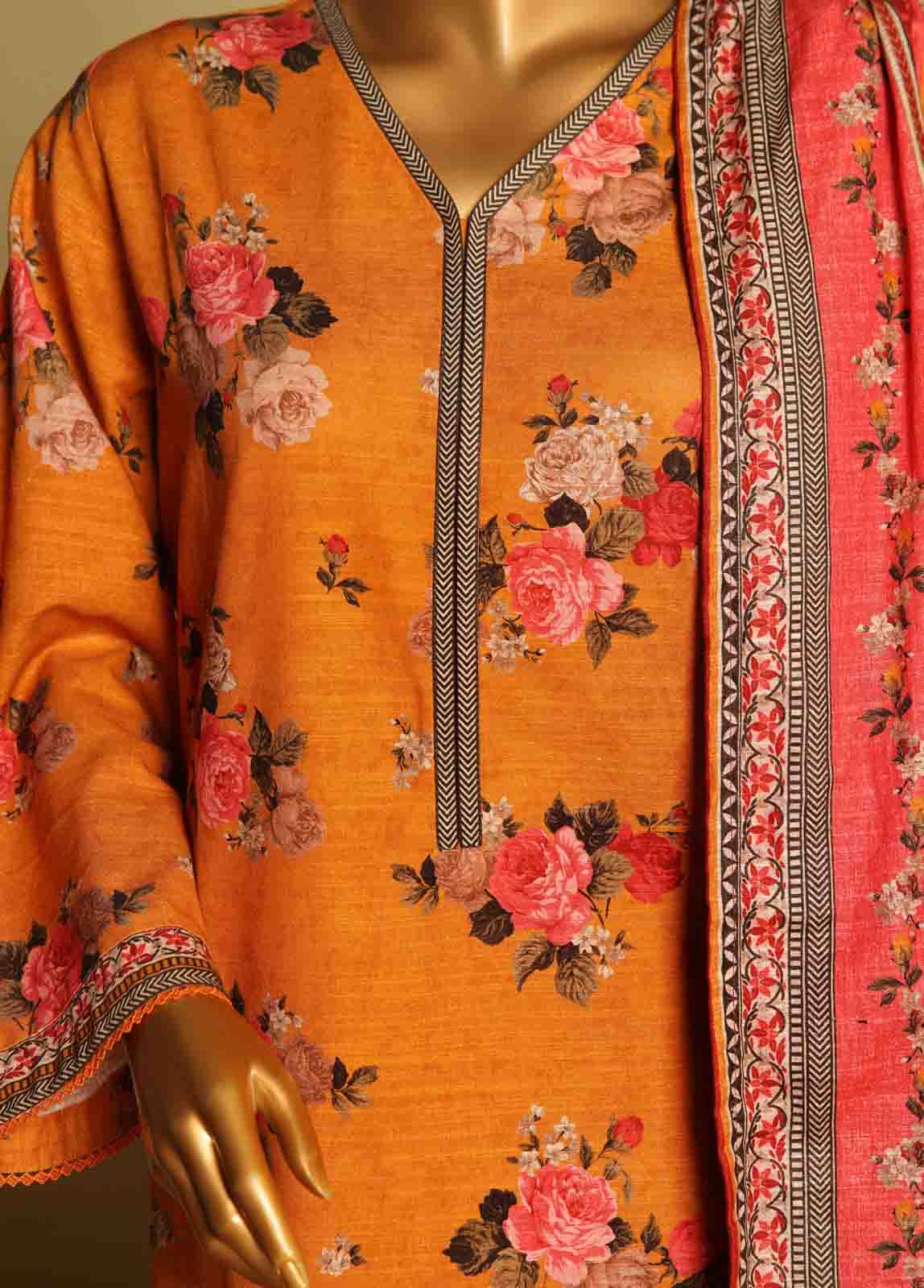 Bin Saeed Fabric - WK-042-3 Piece Khaddar Printed Suit