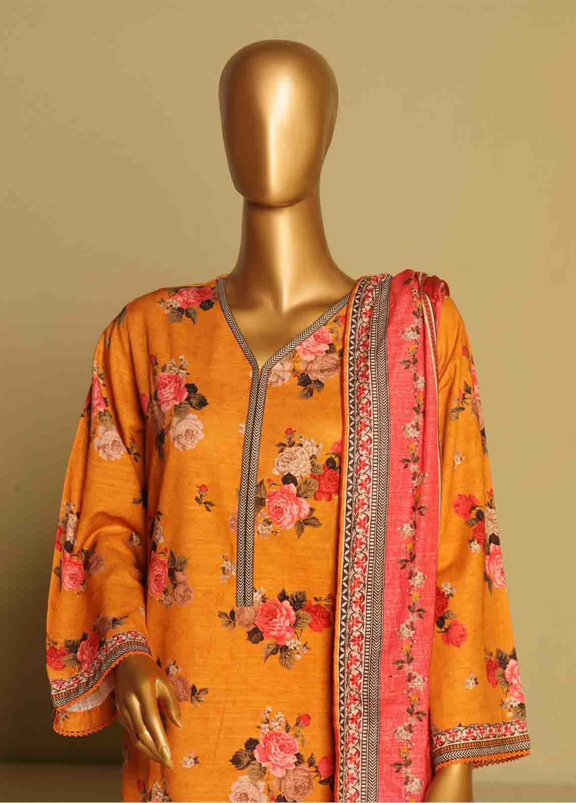 Bin Saeed Fabric - WK-042-3 Piece Khaddar Printed Suit