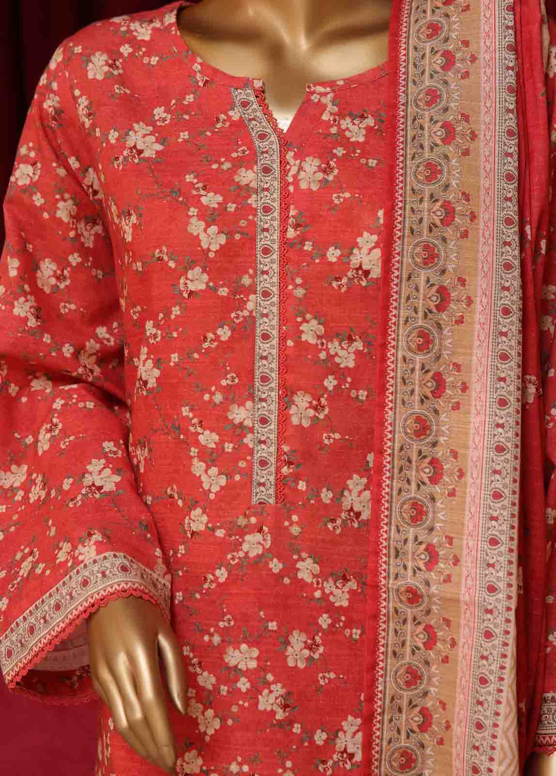 Bin Saeed Fabric - WK-043-3 Piece Khaddar Printed Suit