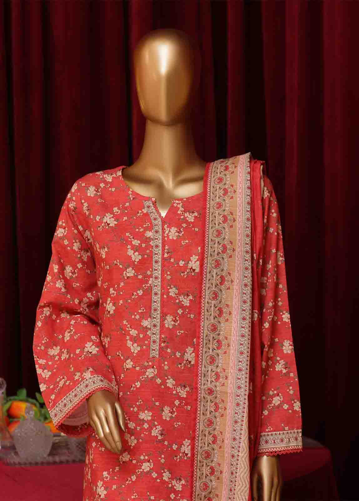 Bin Saeed Fabric - WK-043-3 Piece Khaddar Printed Suit