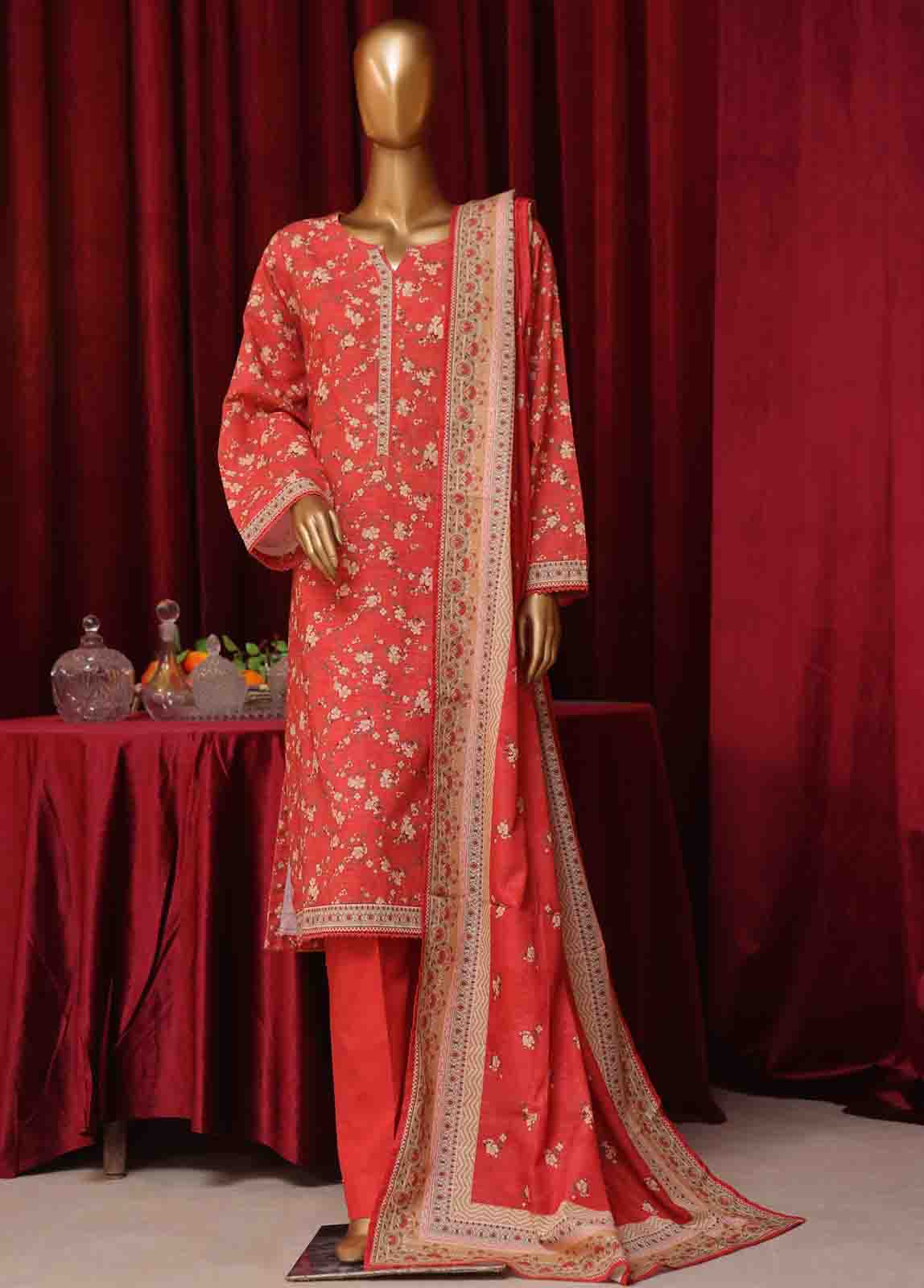 Bin Saeed Fabric - WK-043-3 Piece Khaddar Printed Suit