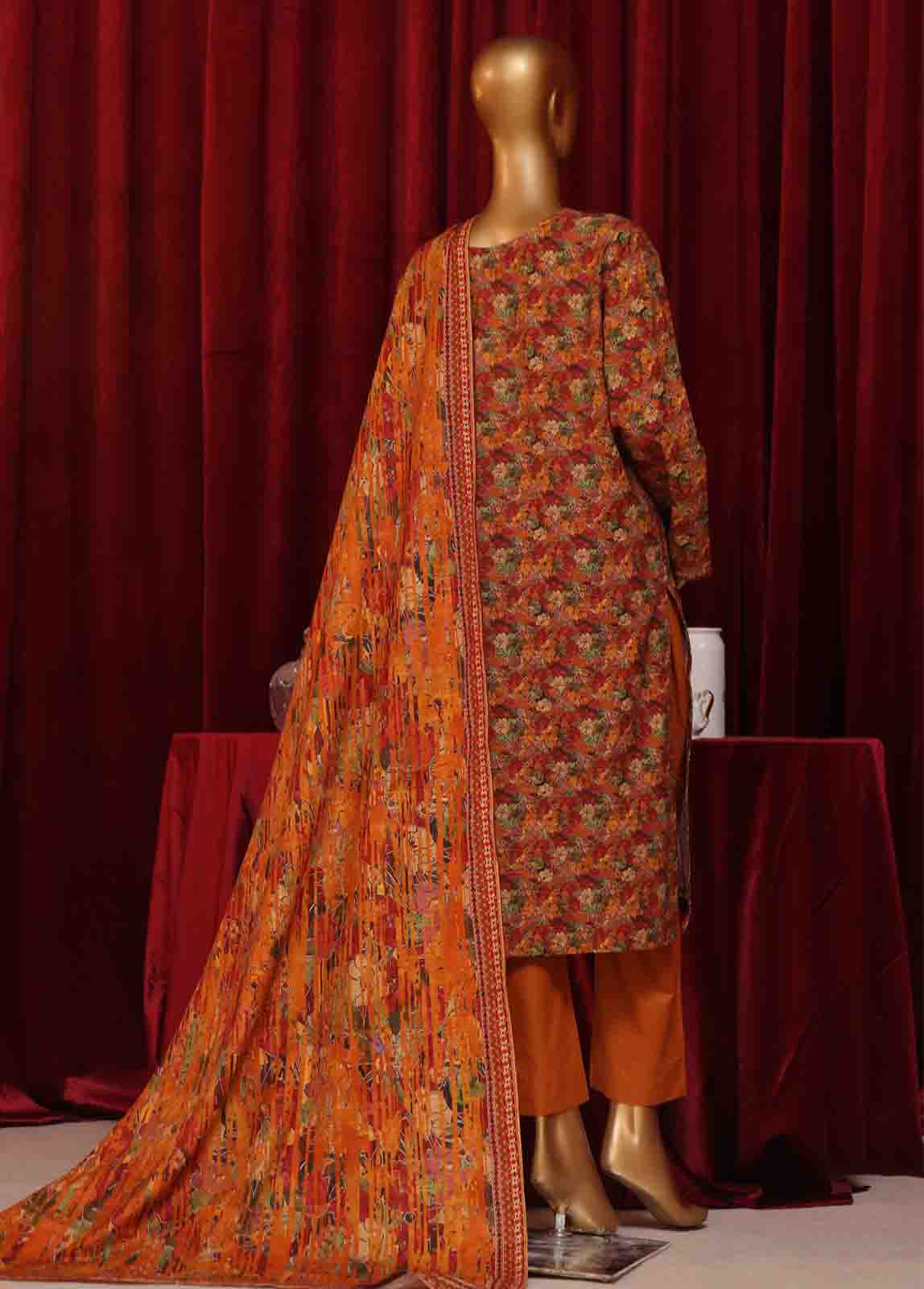 Bin Saeed Fabric - WK-044-3 Piece Khaddar Printed Suit