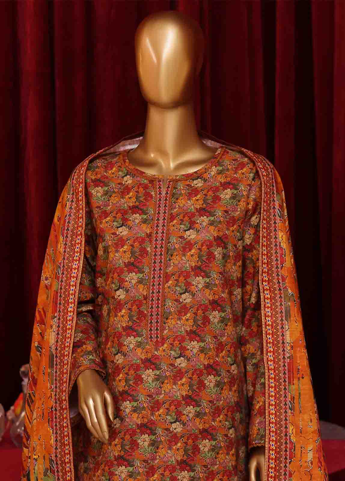 Bin Saeed Fabric - WK-044-3 Piece Khaddar Printed Suit