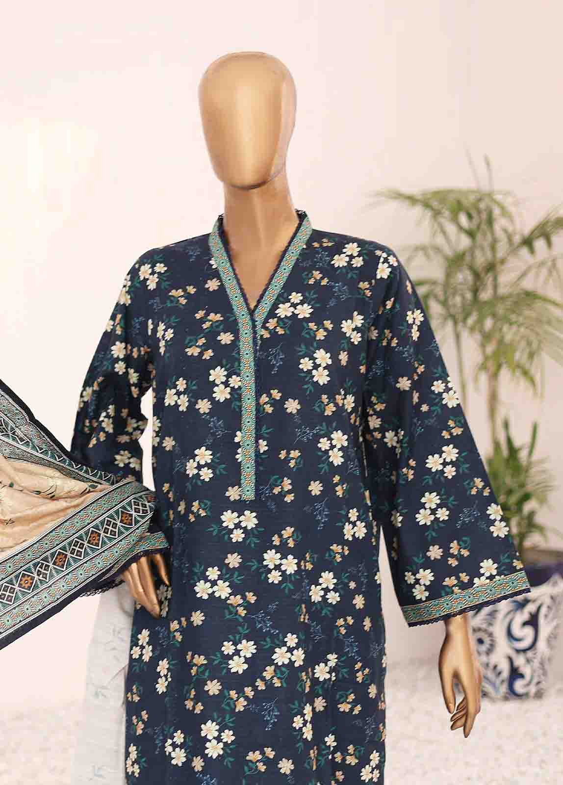 Bin Saeed Fabric - WK-048-3 Piece Khaddar Printed Suit