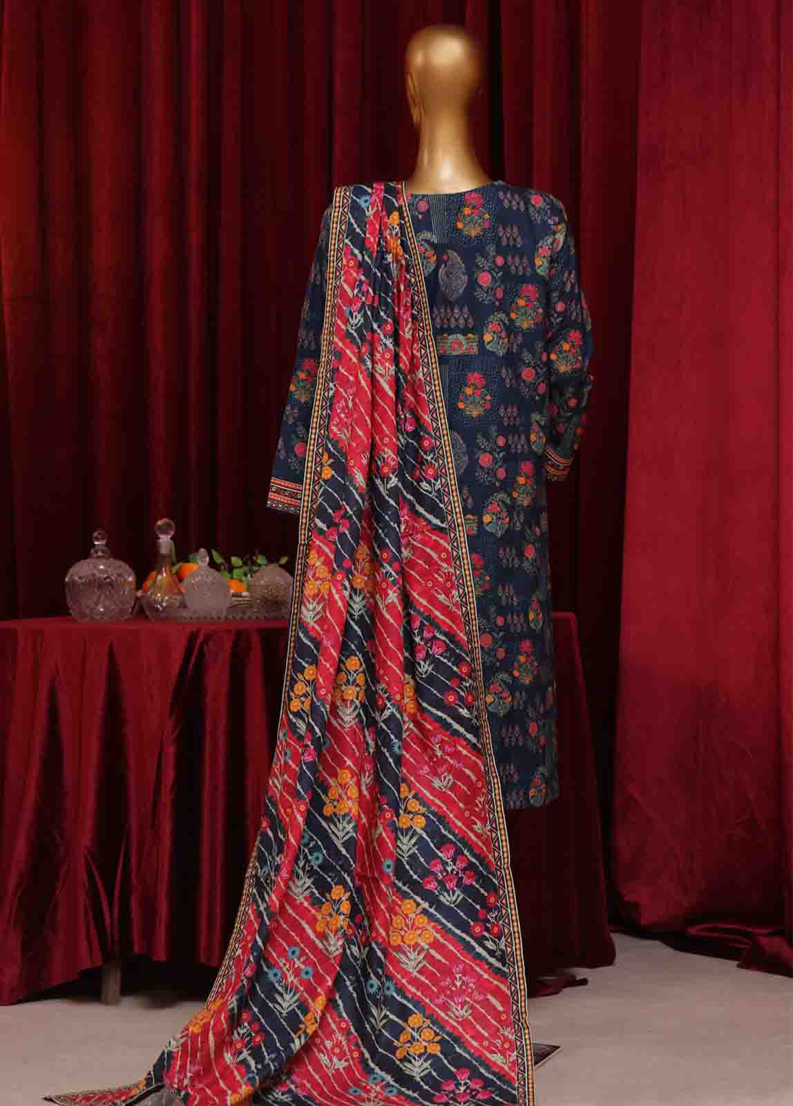 Bin Saeed Fabric - WK-049-3 Piece Khaddar Printed Suit