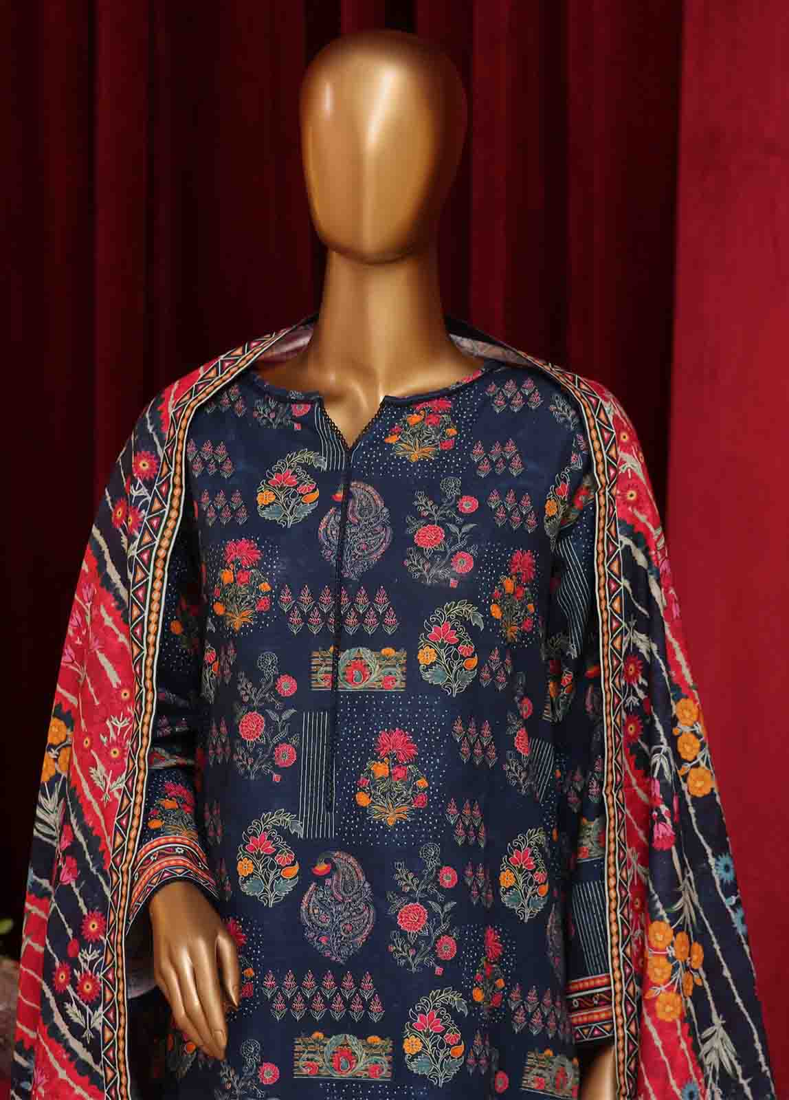 Bin Saeed Fabric - WK-049-3 Piece Khaddar Printed Suit