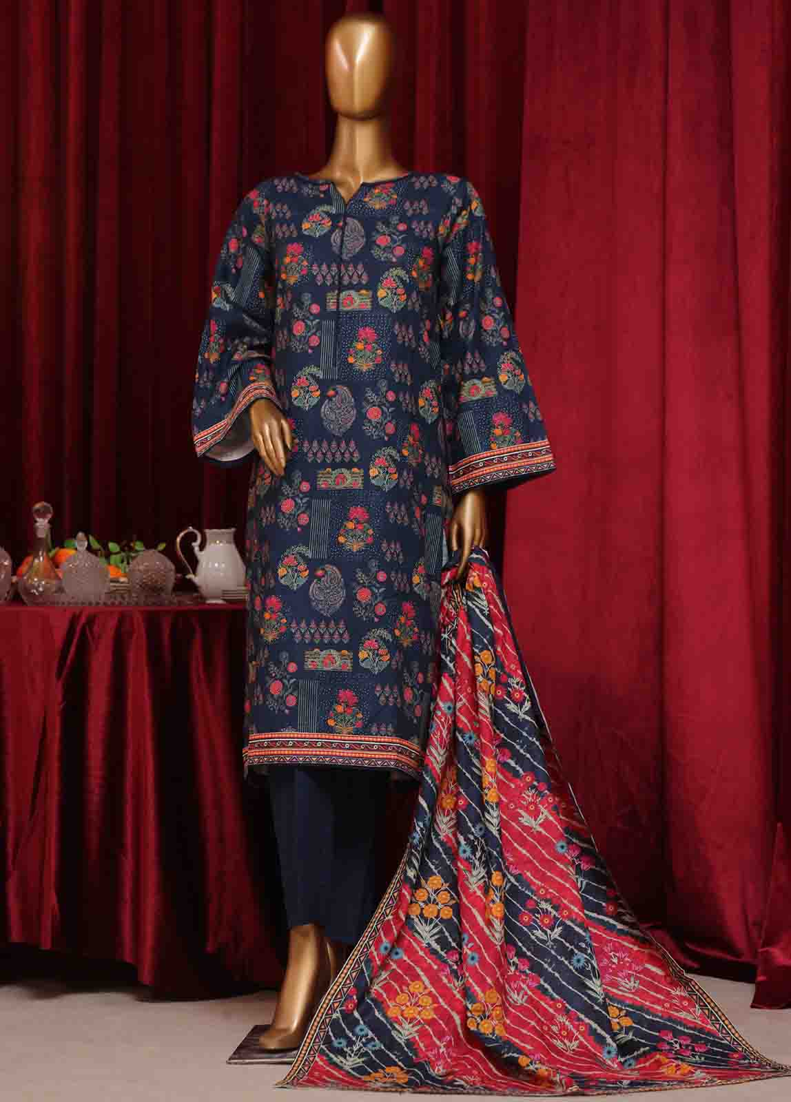 Bin Saeed Fabric - WK-049-3 Piece Khaddar Printed Suit