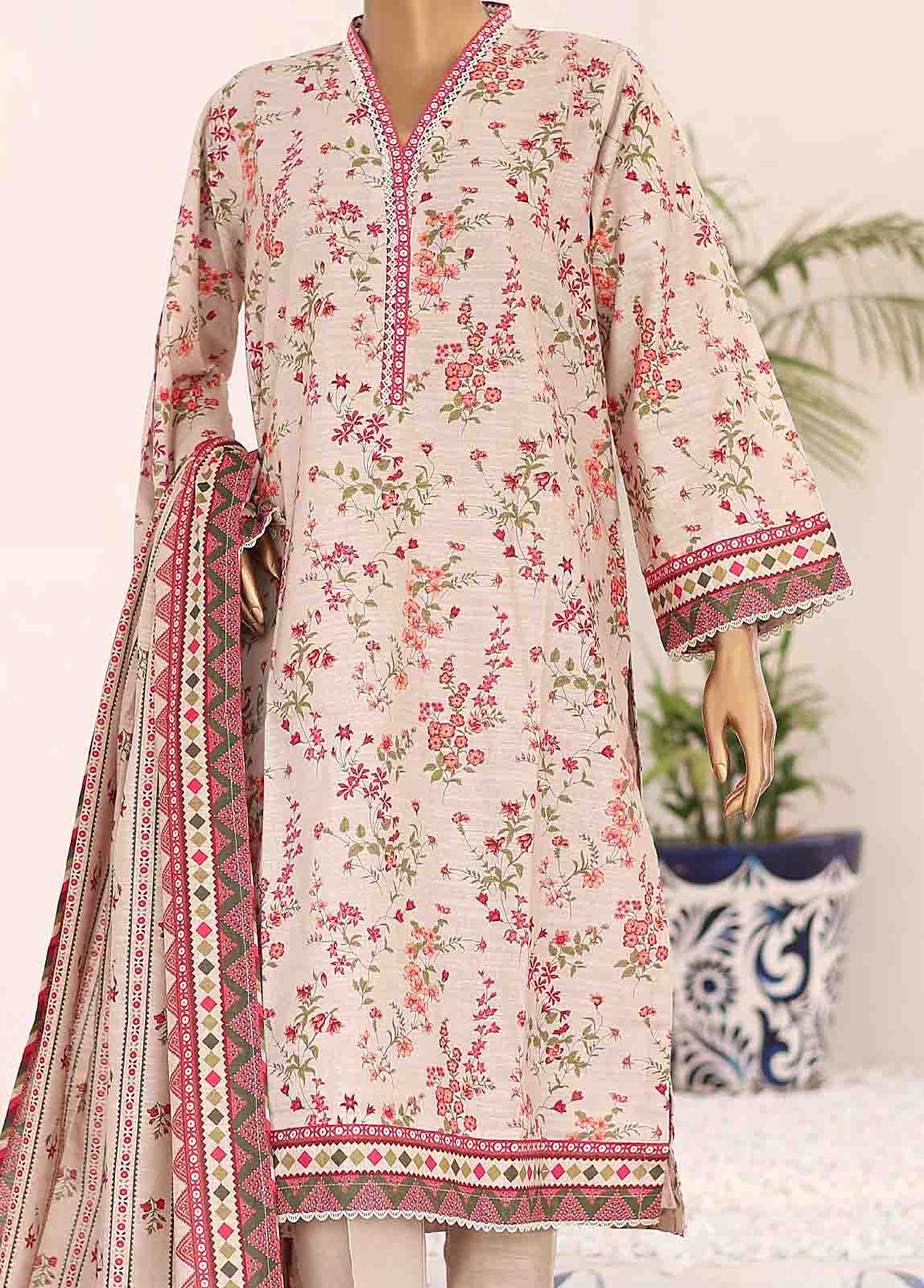 Bin Saeed Fabric - WK-050-3 Piece Khaddar Printed Suit