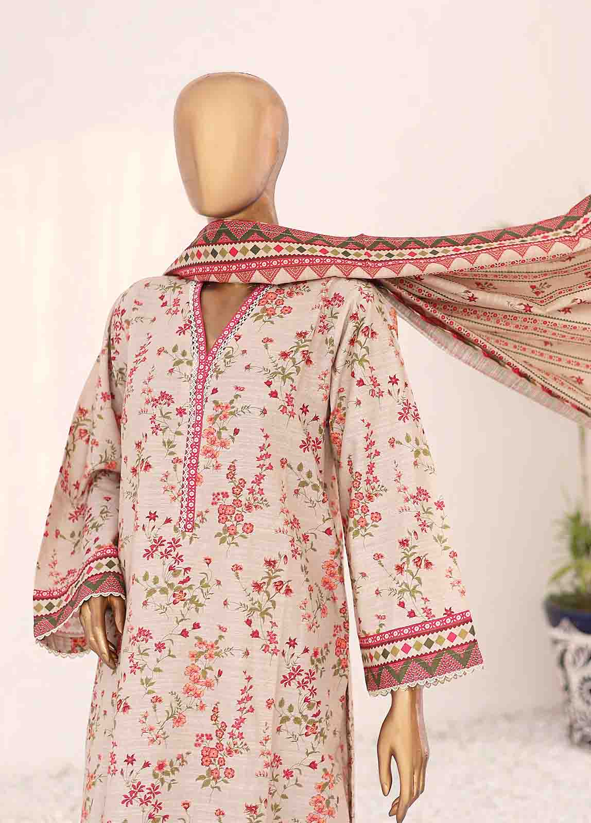 Bin Saeed Fabric - WK-050-3 Piece Khaddar Printed Suit