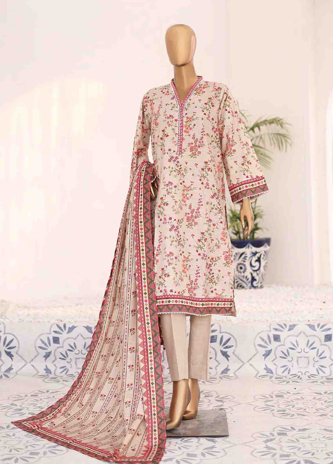 Bin Saeed Fabric - WK-050-3 Piece Khaddar Printed Suit