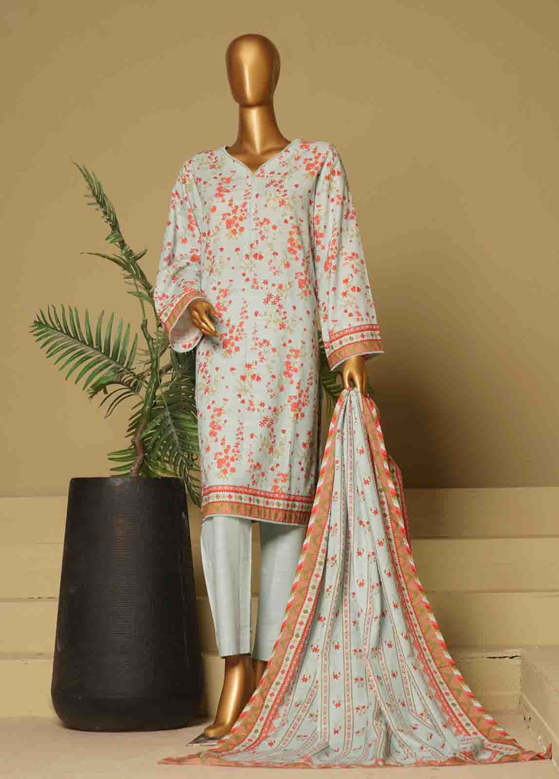 Bin Saeed Fabric - WK-052-3 Piece Khaddar Printed Suit