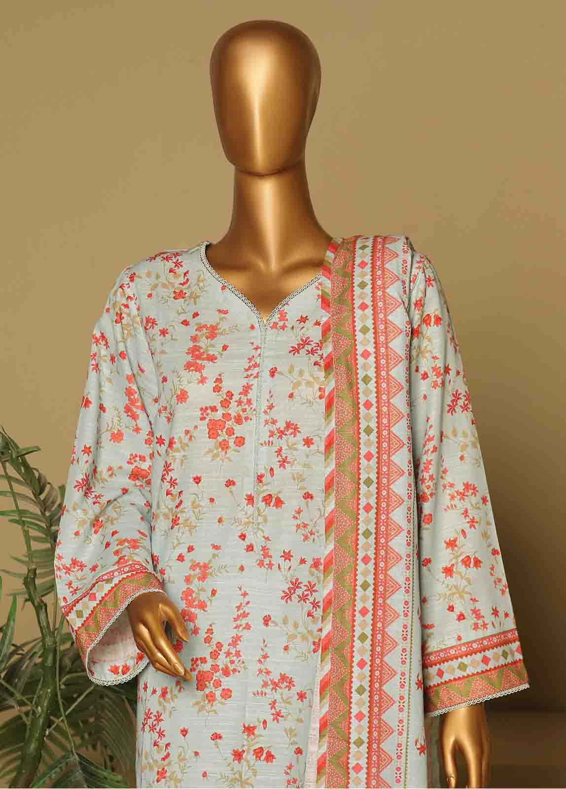 Bin Saeed Fabric - WK-052-3 Piece Khaddar Printed Suit