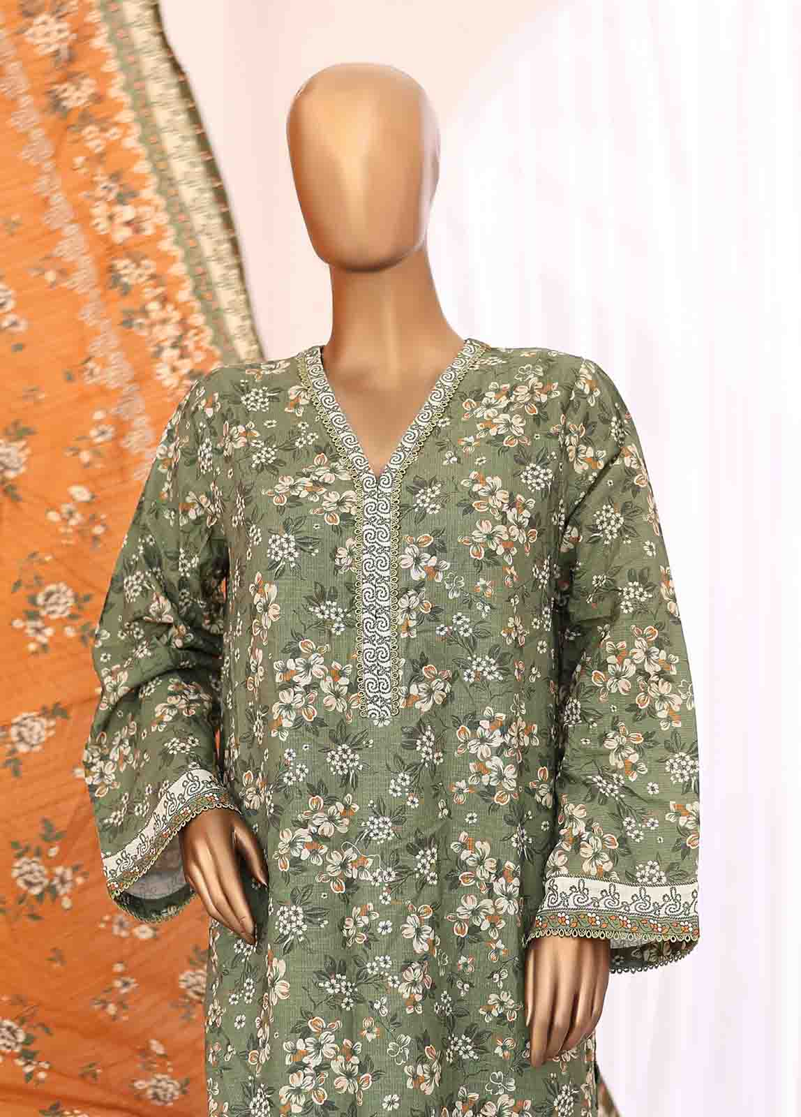 Bin Saeed Fabric - WK-058-3 Piece Khaddar Printed Suit