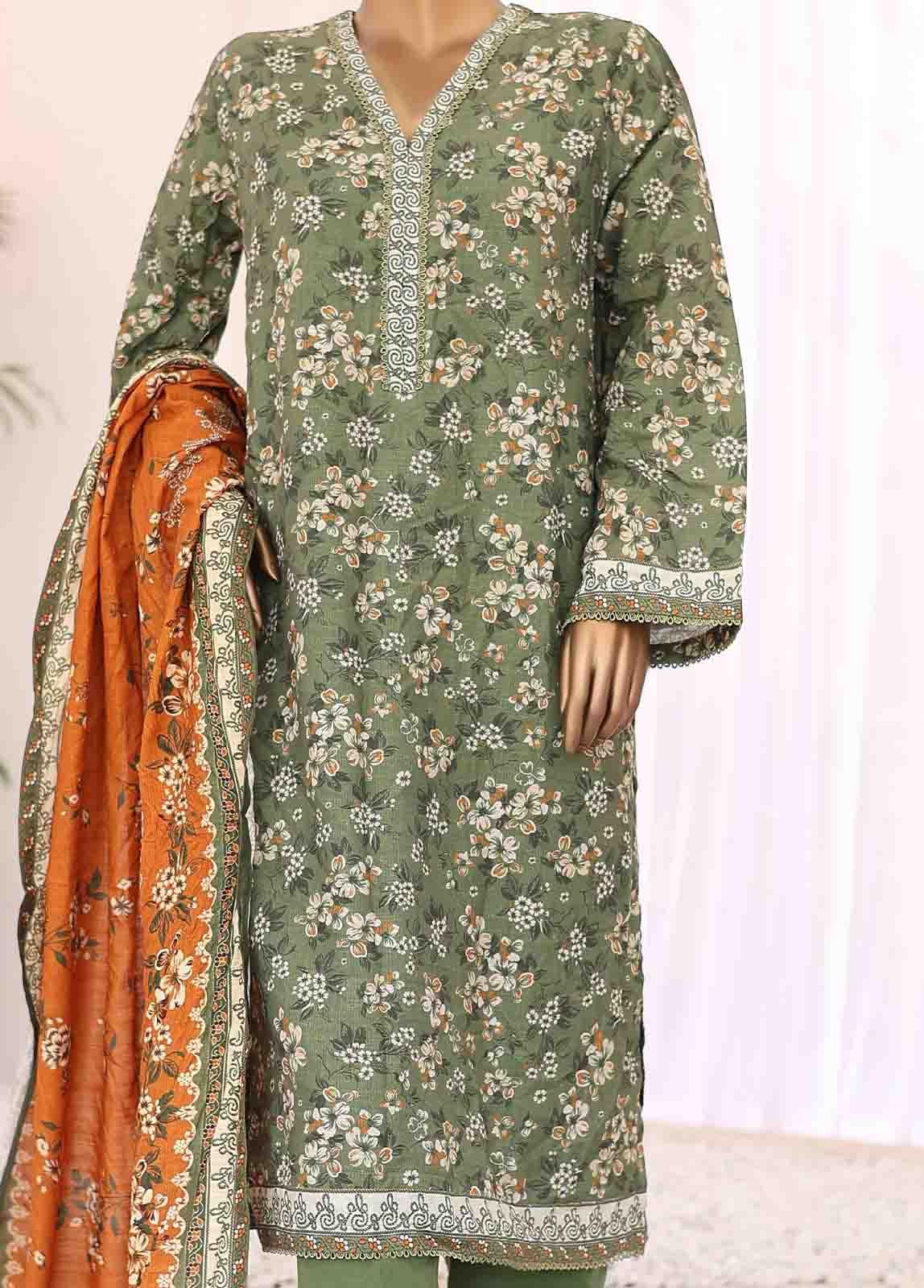 Bin Saeed Fabric - WK-058-3 Piece Khaddar Printed Suit