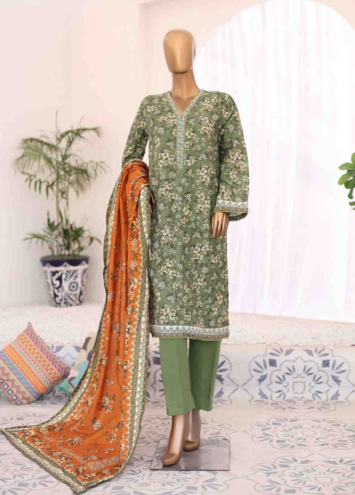 Bin Saeed Fabric - WK-058-3 Piece Khaddar Printed Suit