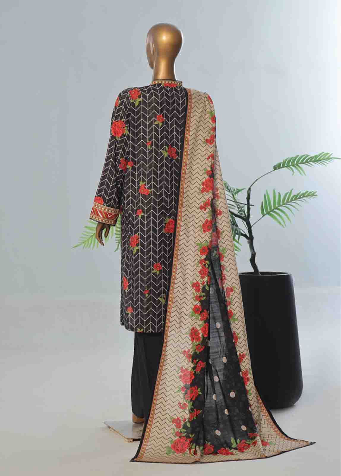 Bin Saeed Fabric - WK-059 B-3 Piece Khaddar Printed Suit