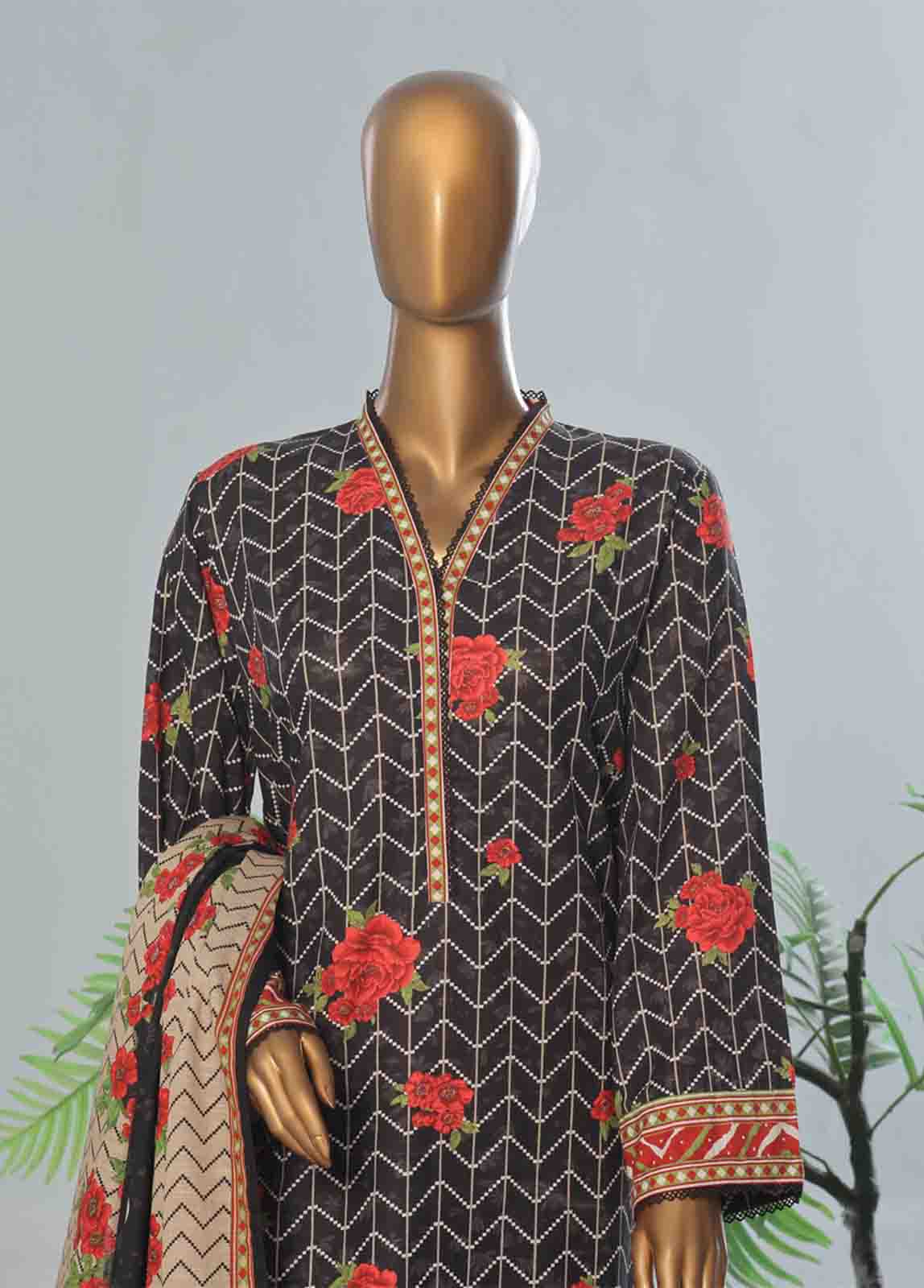 Bin Saeed Fabric - WK-059 B-3 Piece Khaddar Printed Suit