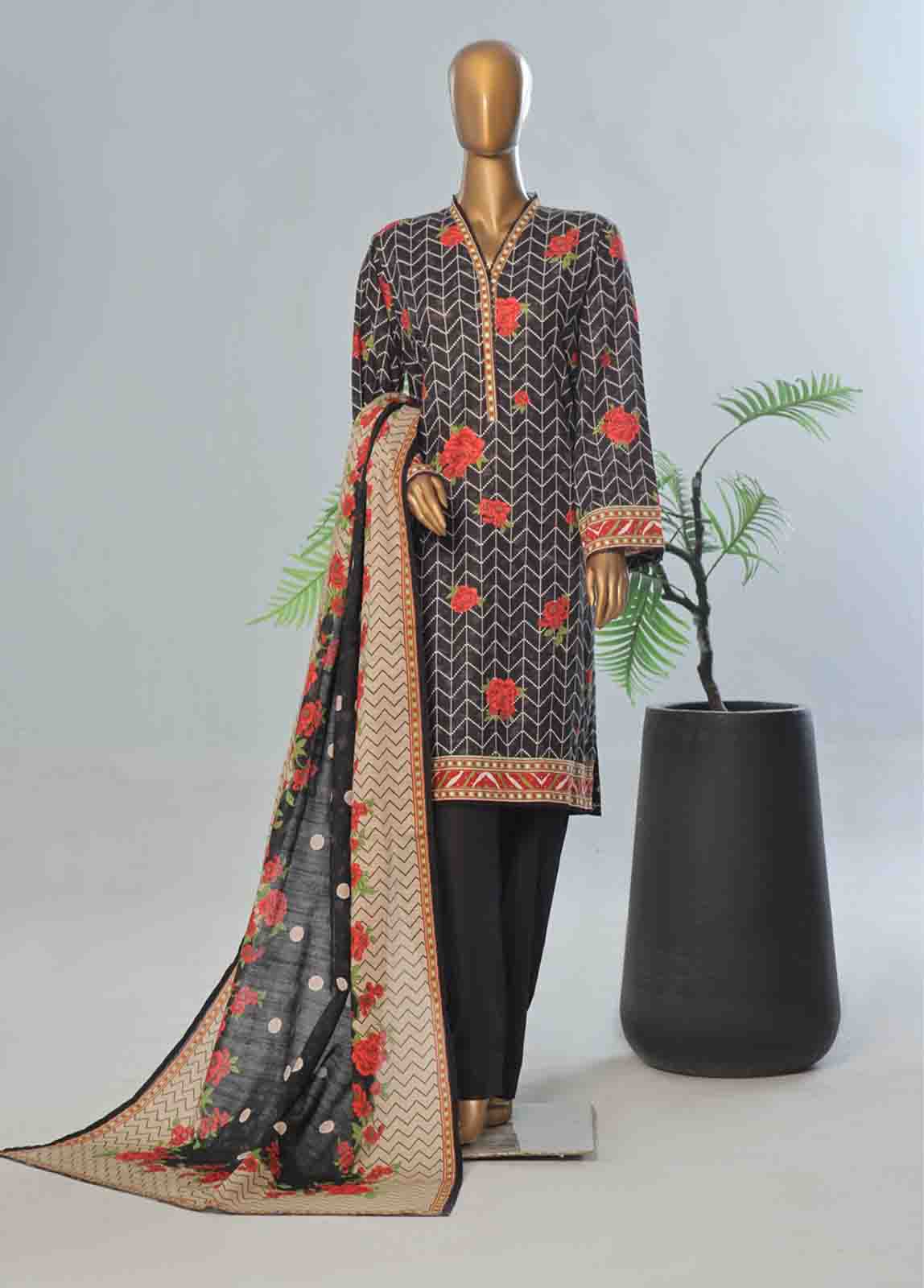 Bin Saeed Fabric - WK-059 B-3 Piece Khaddar Printed Suit